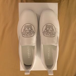 Versace Perforated Medusa Slip On Shoes
